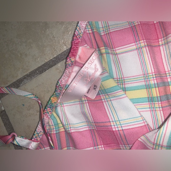 Victoria’s Secret angels plaid satin bow slip  spring y2k classic ruffle boho - Picture 3 of 4